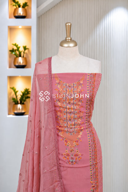 Organza Embroidery Unstitched Salwar Suit Material Dusty Rose Pink BJ1941