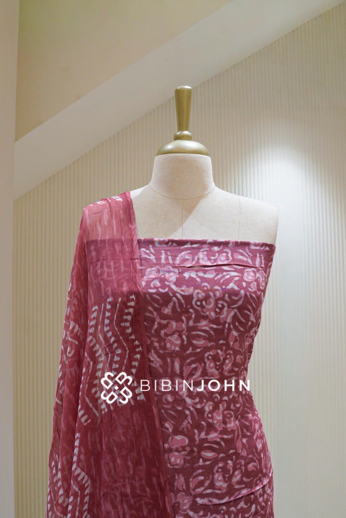 Printed Cotton Unstitched Salwar Suit Material Muted Maroon BJ2738