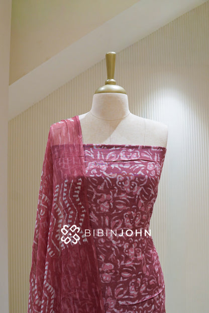 Printed Cotton Unstitched Salwar Suit Material Muted Maroon BJ2738