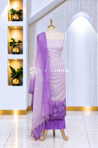 Chanderi Embroidery Unstitched Salwar Suit Material Light Lavender BJ2086