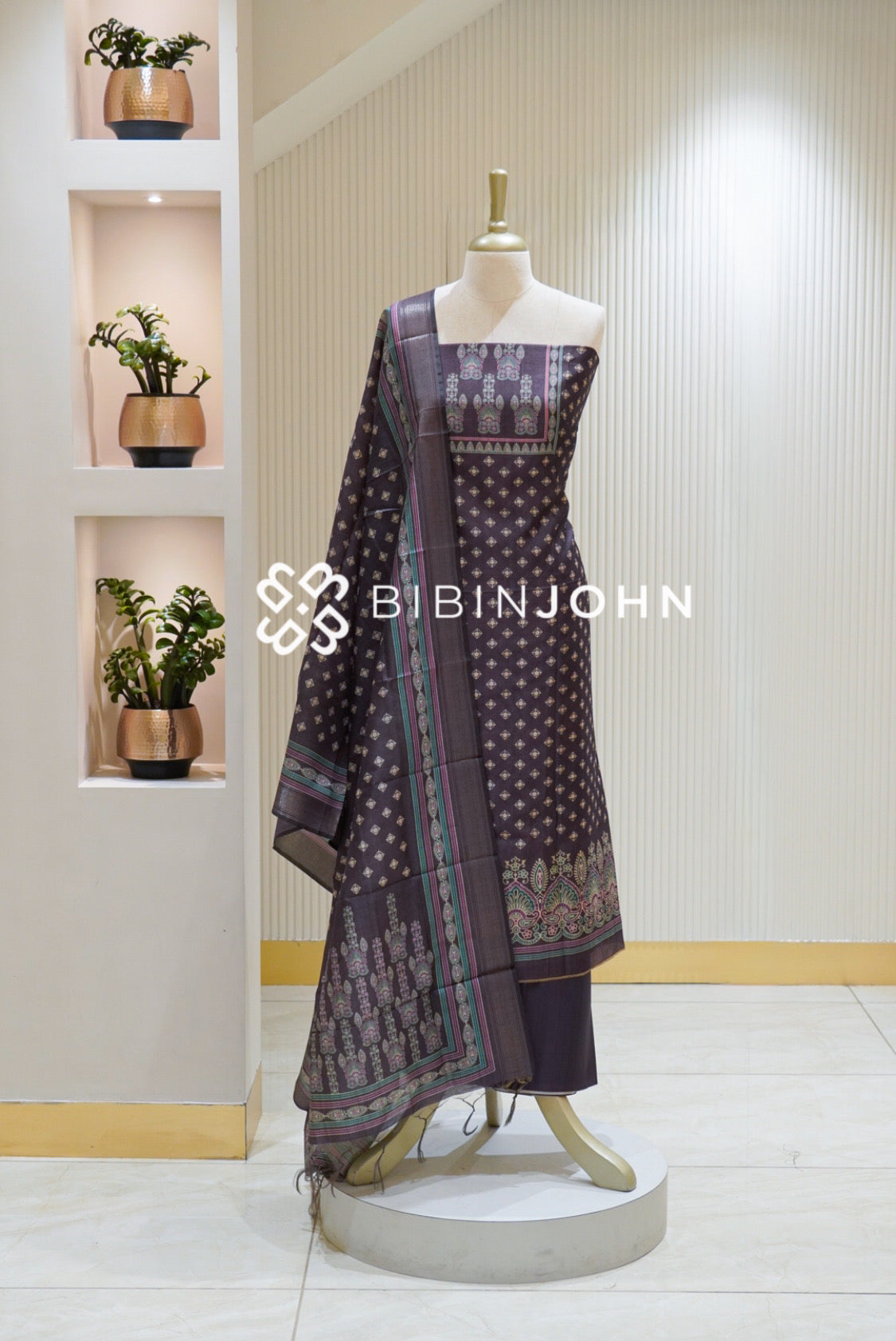 Printed Chanderi Unstitched Salwar Suit Material Deep Plum Purple BJ2837