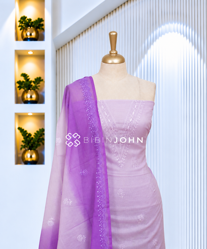 Chanderi Embroidery Unstitched Salwar Suit Material Light Lavender BJ2086