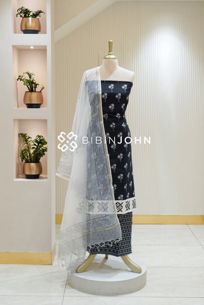 Printed Cotton Unstitched Salwar Suit Material Black BJ2821