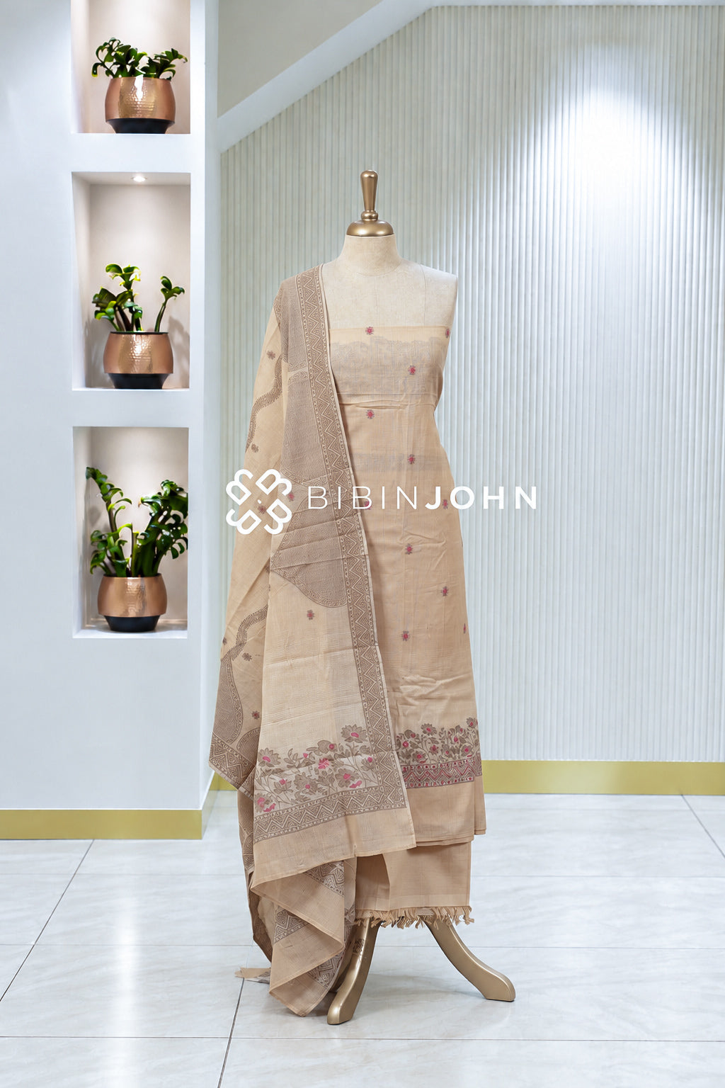 Cotton Jamdani Unstitched Salwar Suit Material Champagne Beige BJ2005