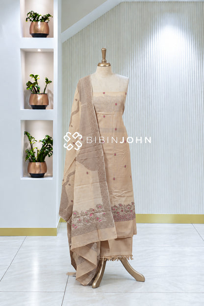 Cotton Jamdani Unstitched Salwar Suit Material Champagne Beige BJ2005