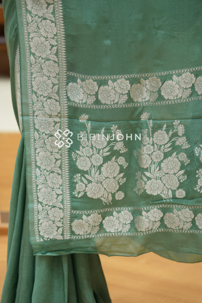 Chiffon Banarasi Saree For Women Sage Green BJ2541