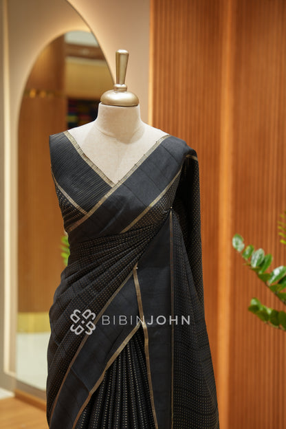 Semi Tussar Weaving Saree For Women Black BJ2314