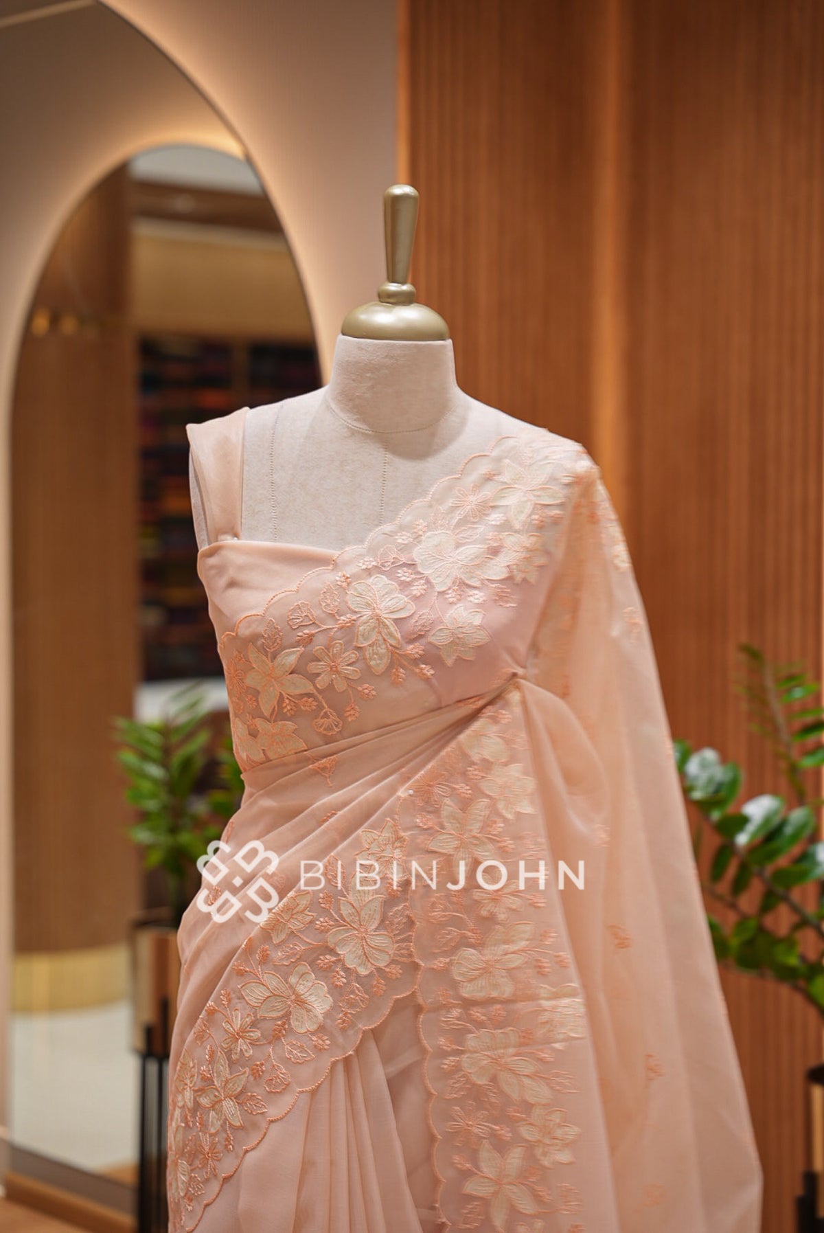 Organza Embroidery Saree Peach-Blush BJ1019