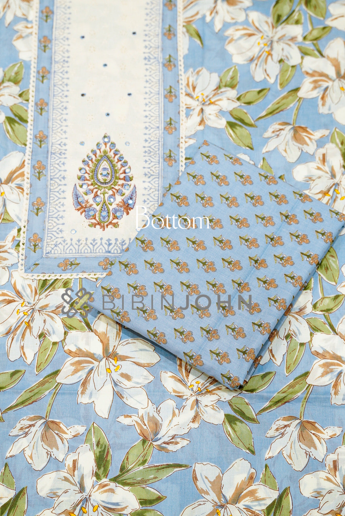 Cotton Embroidery Unstitched Salwar Suit Material Powder Blue  BOTTOM