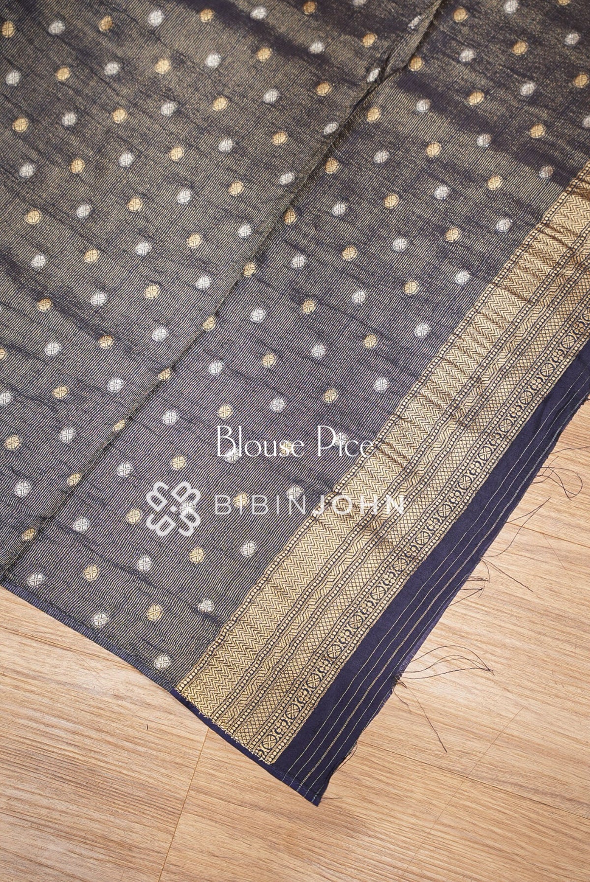 Silk Brocade Saree Dark Blue BJ1033