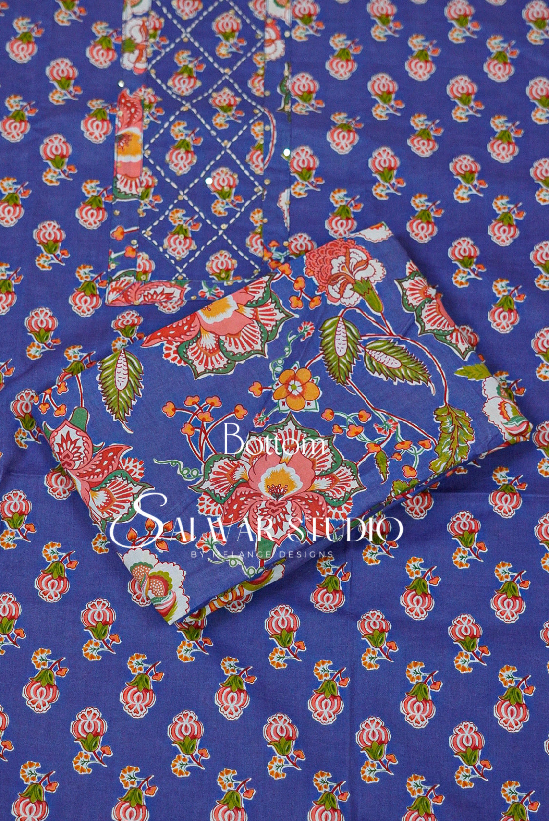 Printed Cotton Unstitched Salwar Suit Dress Material Royal Blue AC0166