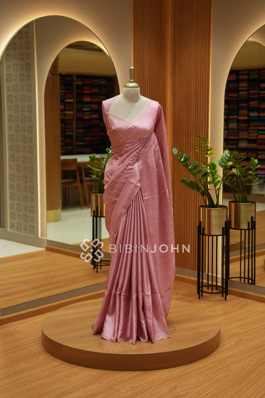 Semi Tussar Weaving Saree For Women Dusty Rose Pink BJ2310