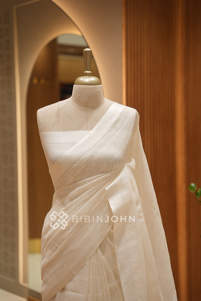 Linen Saree For Women Ivory White BJ1656