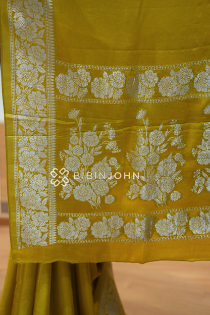 Chiffon Banarasi Saree For Women Mustard Yellow BJ2540
