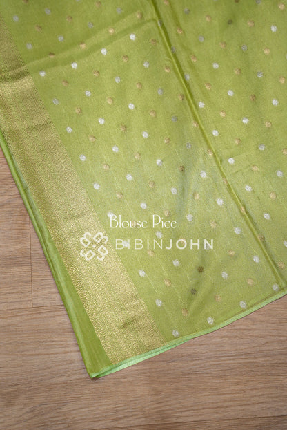 Silk Brocade Saree Lime-Green BJ1036