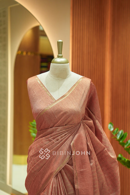 Semi Tussar Weaving Saree For Women Copper Rose BJ2548