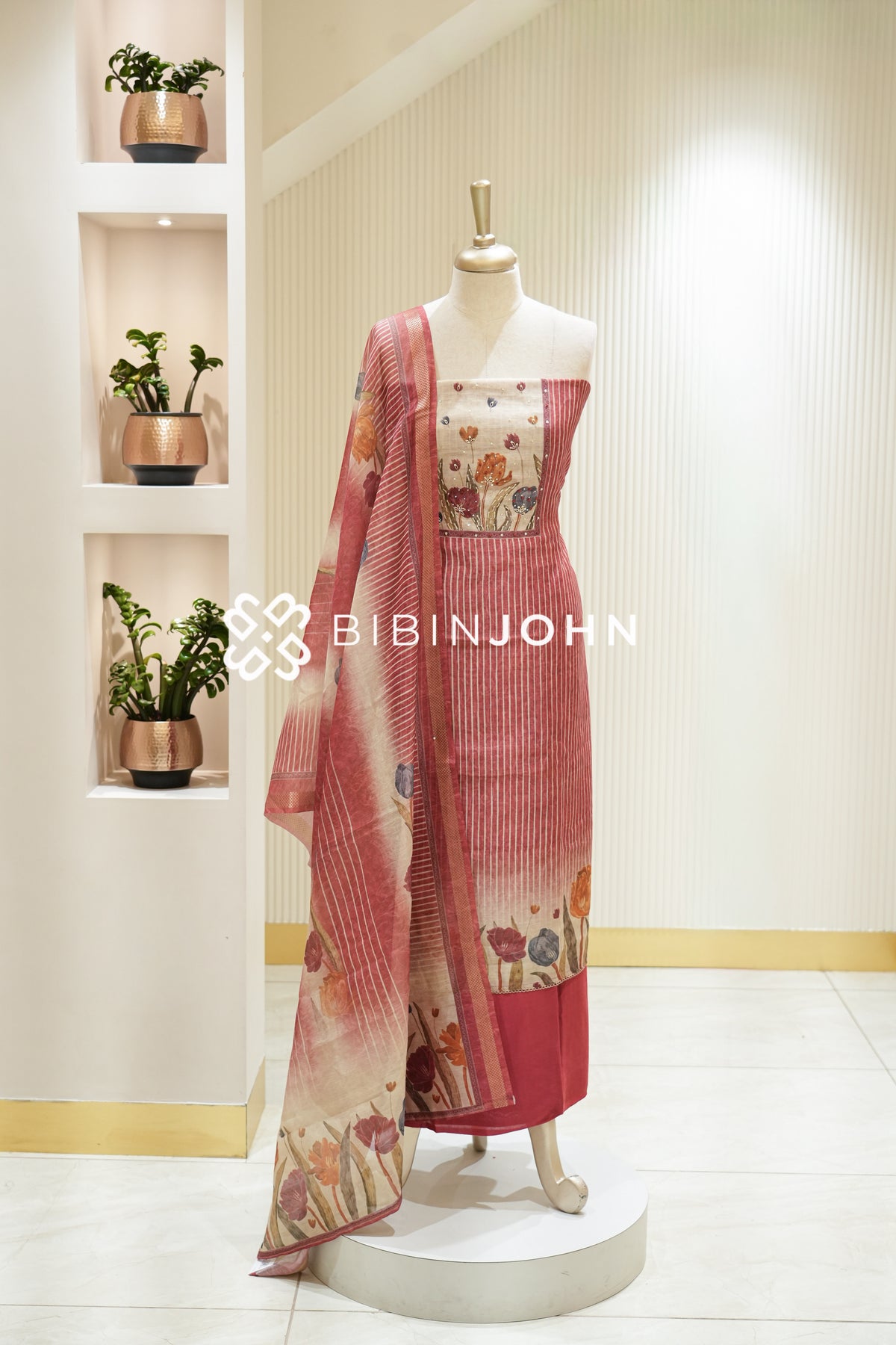 Semi Silk Embroidery Unstitched Salwar Suit Material Dusty Rose Pink BJ2228
