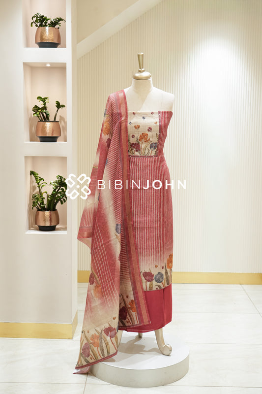Semi Silk Embroidery Unstitched Salwar Suit Material Dusty Rose Pink BJ2228