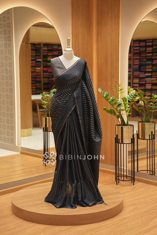 Semi Tussar Weaving Saree For Women Charcoal Black BJ2383