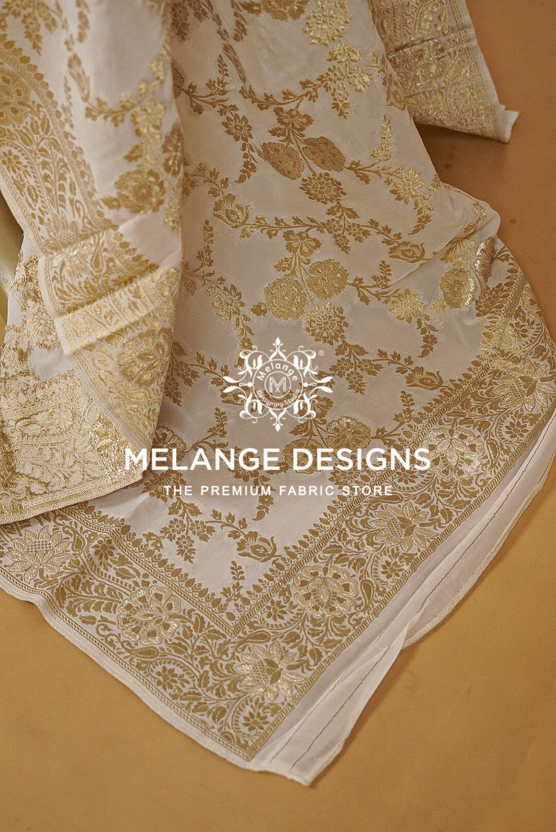 Georgette Banarasi Dupatta For Women White with Antique Gold BJ0091