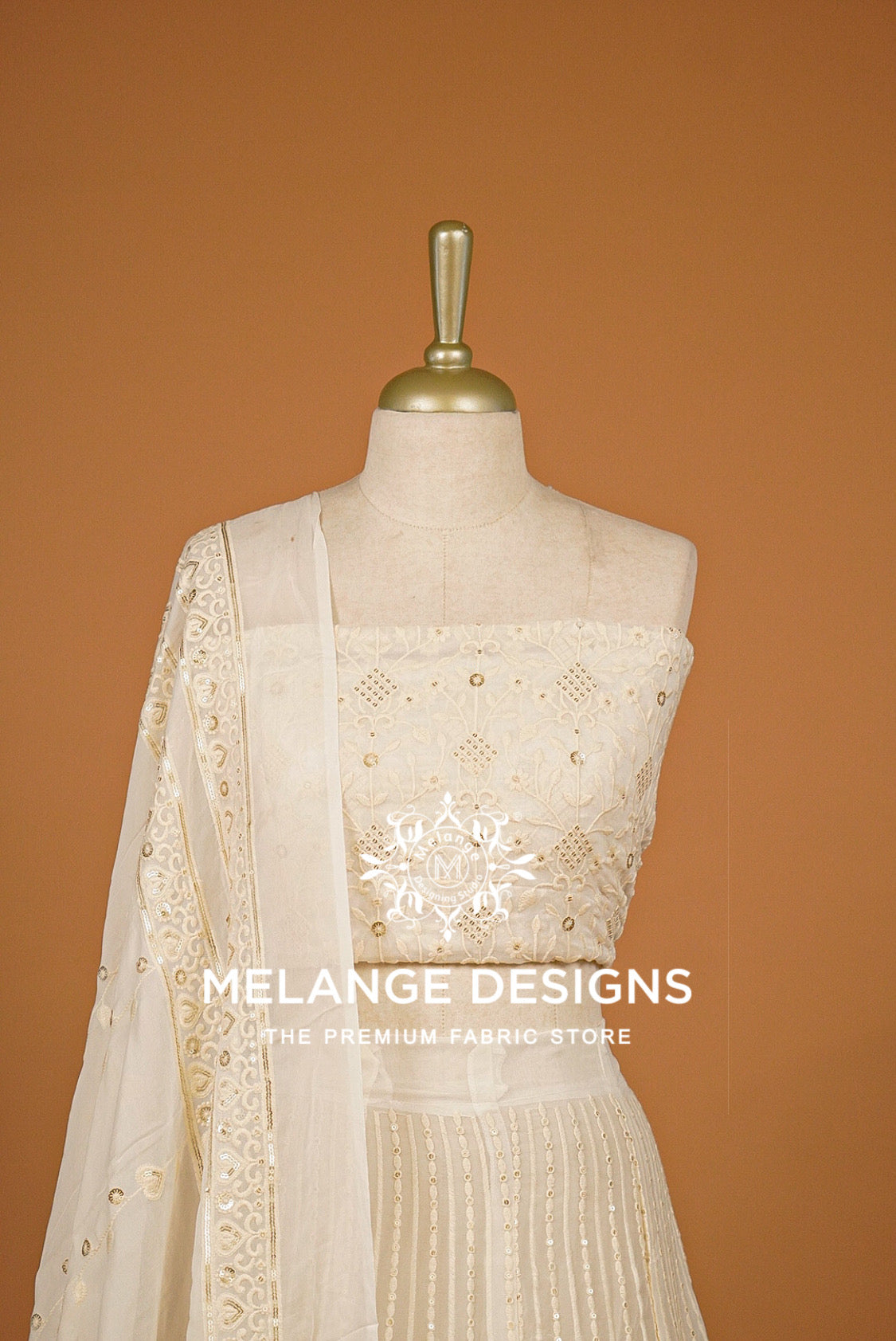 Georgette Embroidery Semi Stitched Lehenga Set Ivory