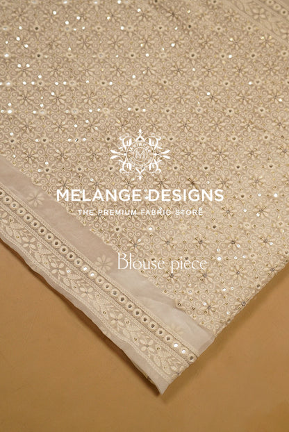 Georgette Embroidery Semi Stitched Lehenga Set Ivory