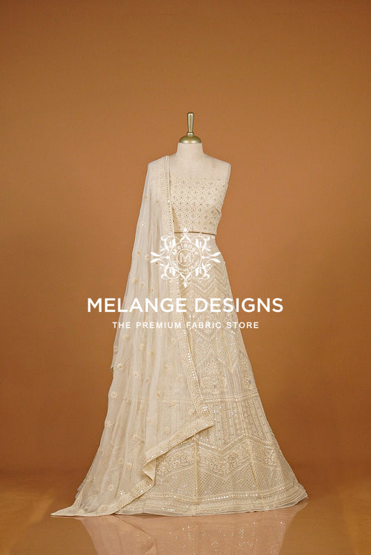 Georgette Embroidery Semi Stitched Lehenga Set Ivory