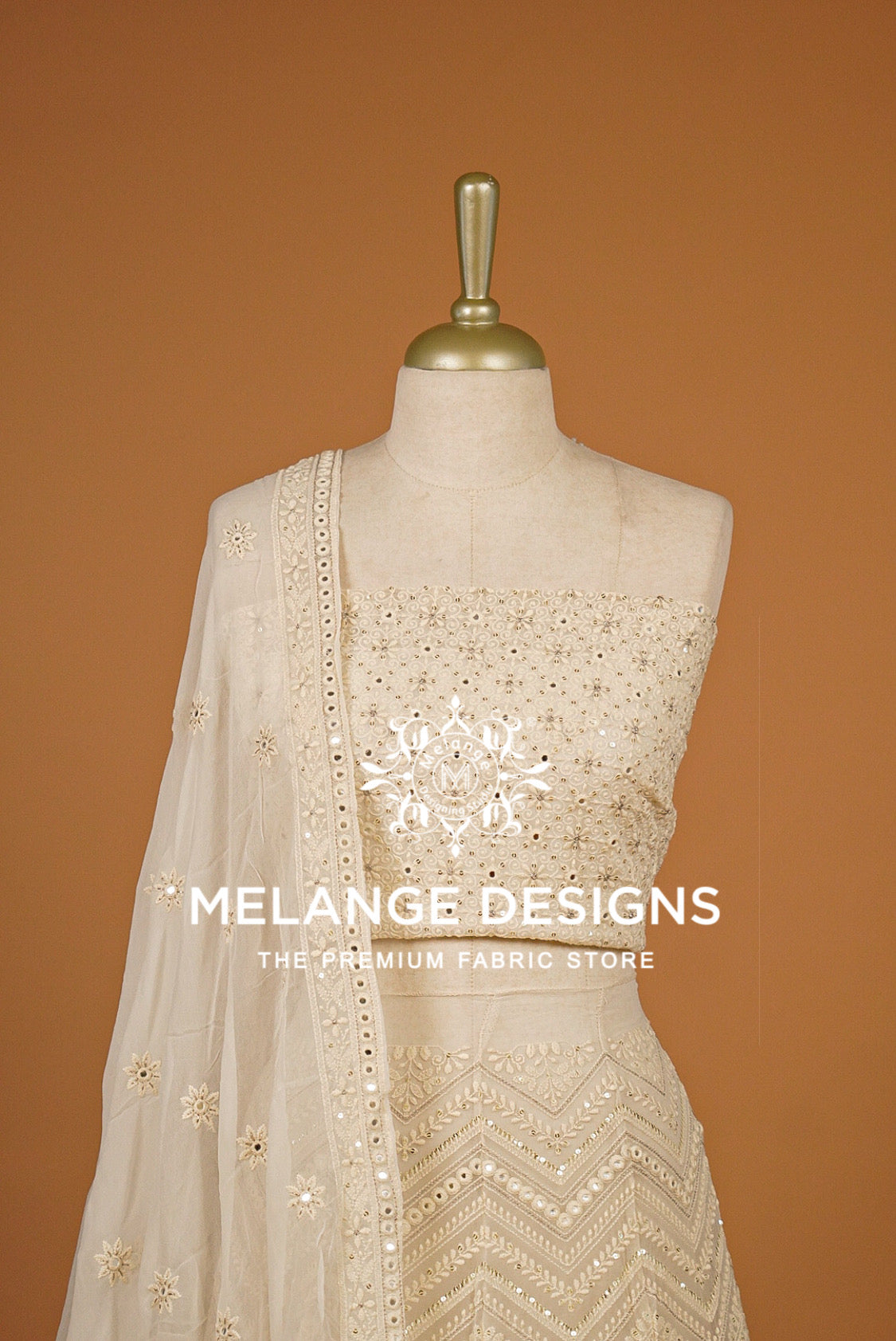 Georgette Embroidery Semi Stitched Lehenga Set Ivory