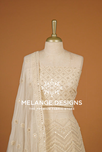 Georgette Embroidery Semi Stitched Lehenga Set Ivory