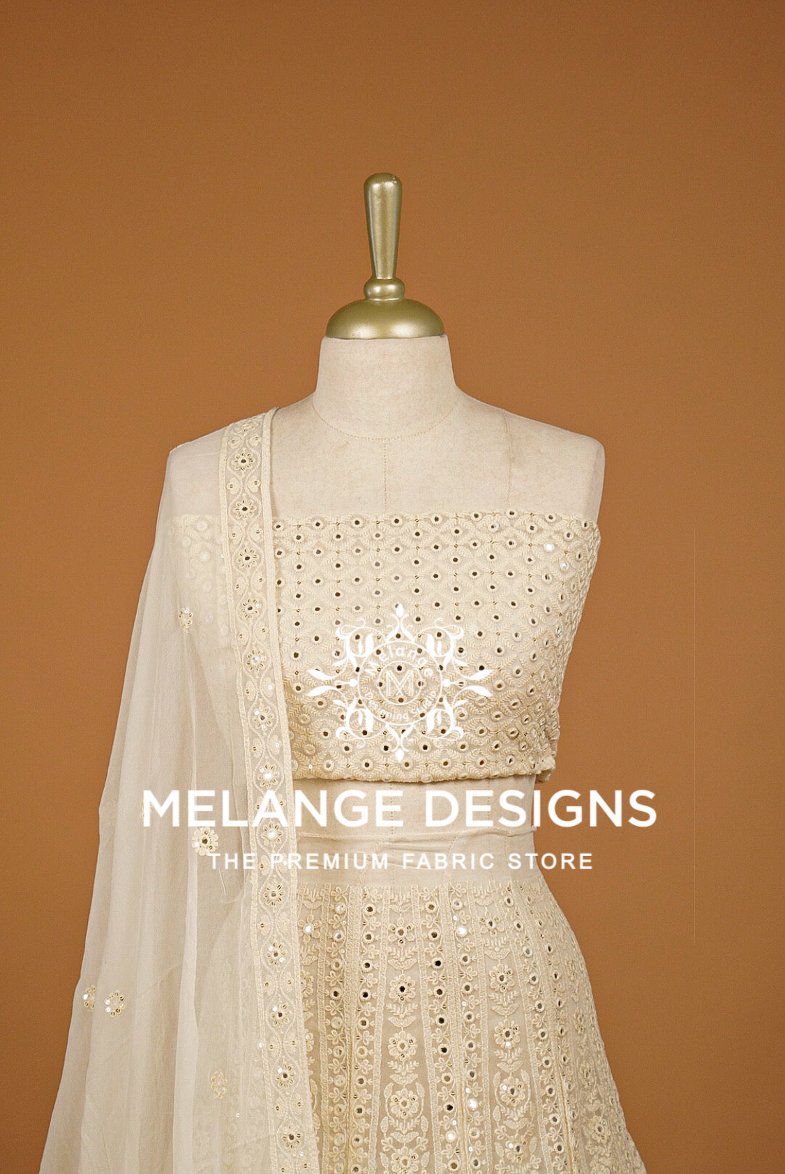 Georgette Embroidery Semi Stitched Lehenga Set Ivory 