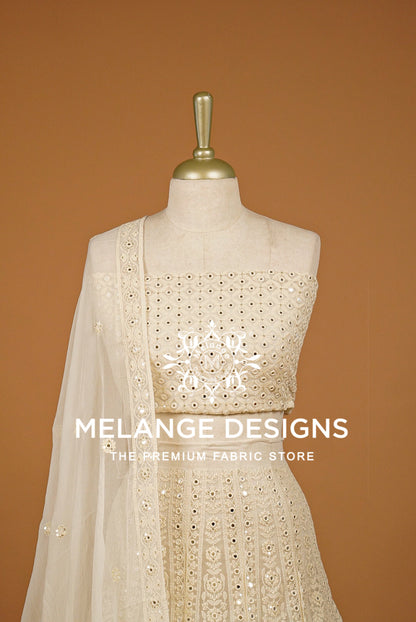Georgette Embroidery Semi Stitched Lehenga Set Ivory 