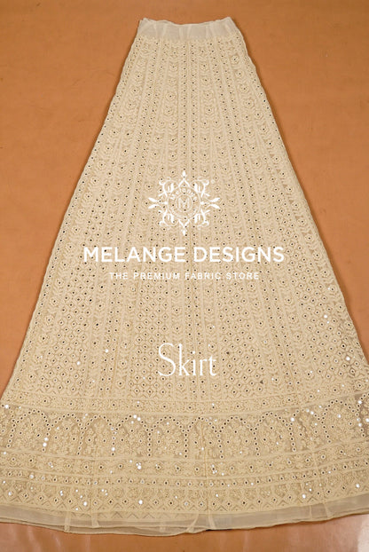 Georgette Embroidery Semi Stitched Lehenga Set Ivory 