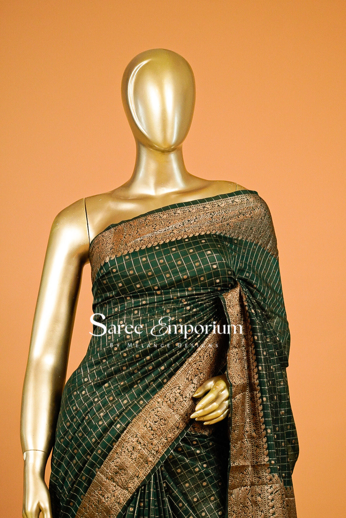 Kanchi Banarasi Saree For Women Bottle Green with Antique Gold MDS0385
