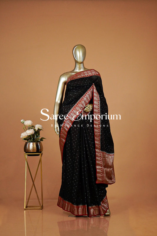 Kanchi Banarasi Saree For Women Black & Rust Red MDS0374