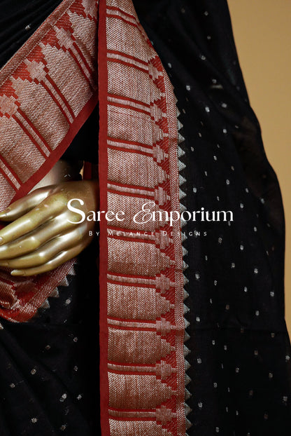 Kanchi Banarasi Saree For Women Black & Rust Red MDS0374