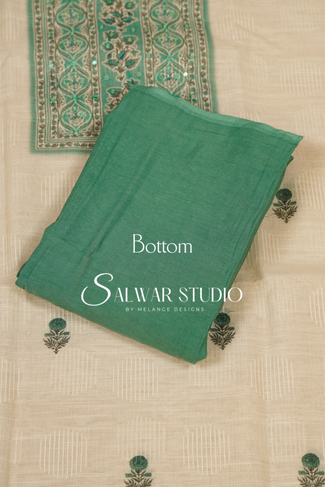 Linen Embroidery Unstitched Salwar Suit Dress Material Off White With Pastel Aquamarine AC0305