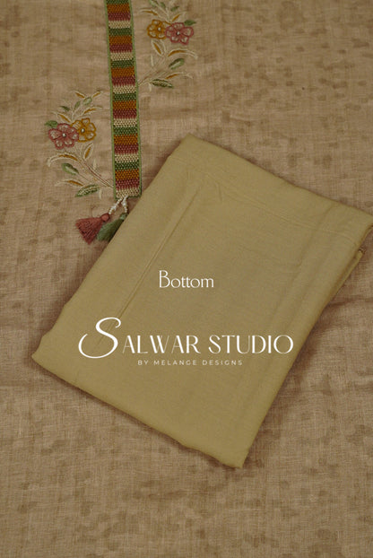Linen Embroidery Semi Stitched Salwar Suit Dress Material Chikku AC0266