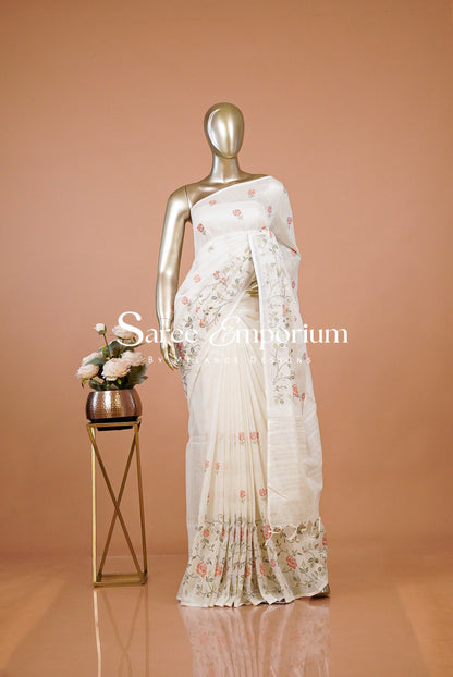Linen Embroidery Saree For Women MDS0293