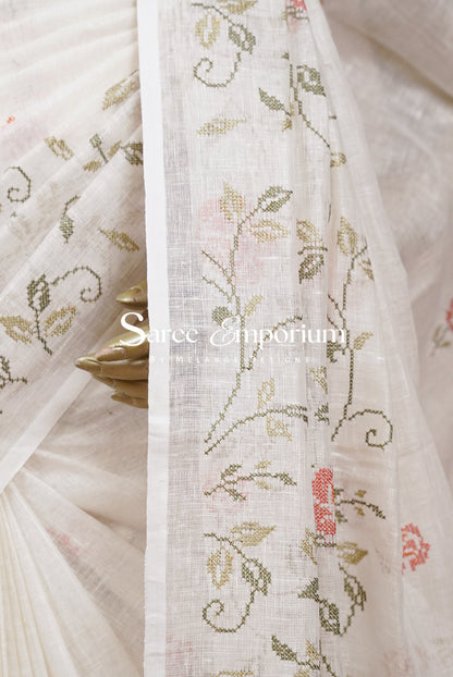 Linen Embroidery Saree For Women MDS0293
