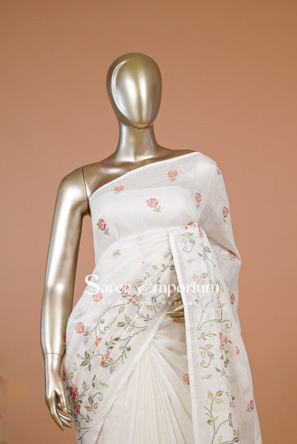 Linen Embroidery Saree For Women MDS0293