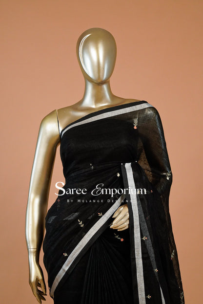 Linen Embroidery Saree For Women MDS0285