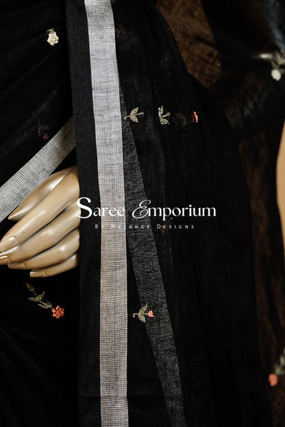 Linen Embroidery Saree For Women MDS0285