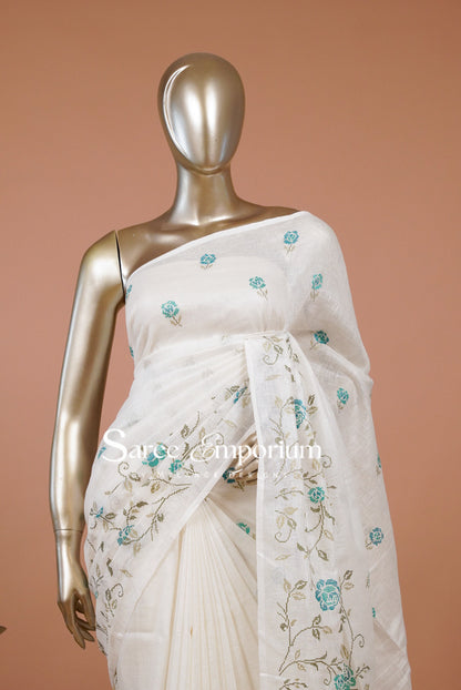 Linen Embroidery Saree For Women MDS0294