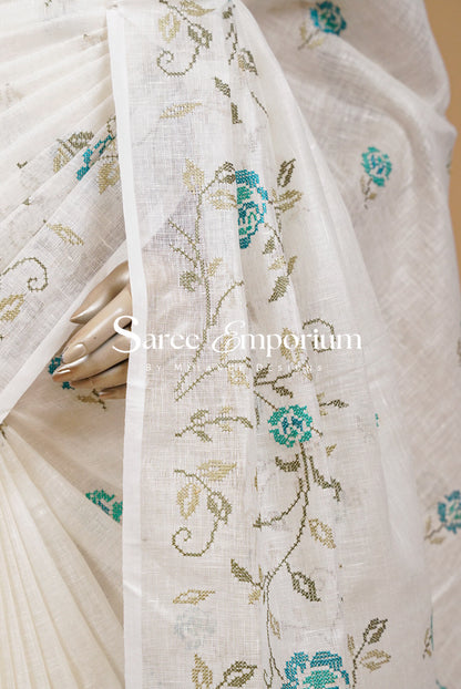 Linen Embroidery Saree For Women MDS0294