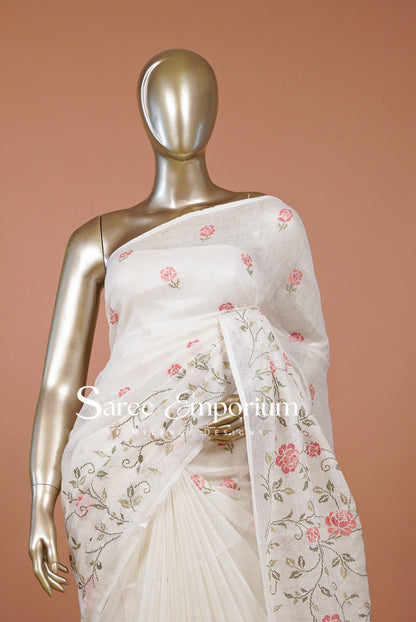 Linen Embroidery Saree For Women MDS0295