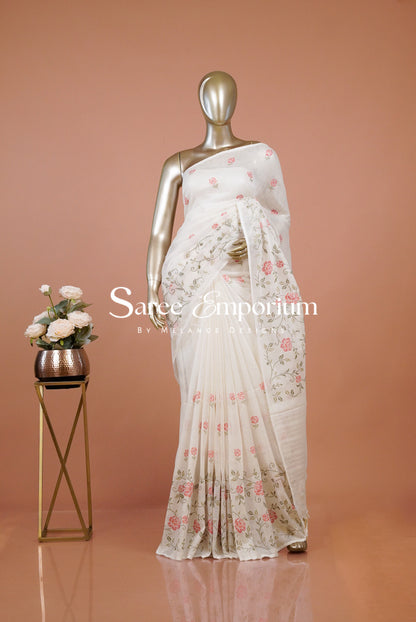 Linen Embroidery Saree For Women MDS0295