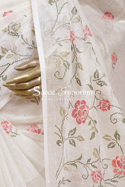 Linen Embroidery Saree For Women MDS0295
