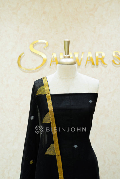 Linen Jamdani Unstitched Salwar Suit Material  Black   CLOSE VIEW