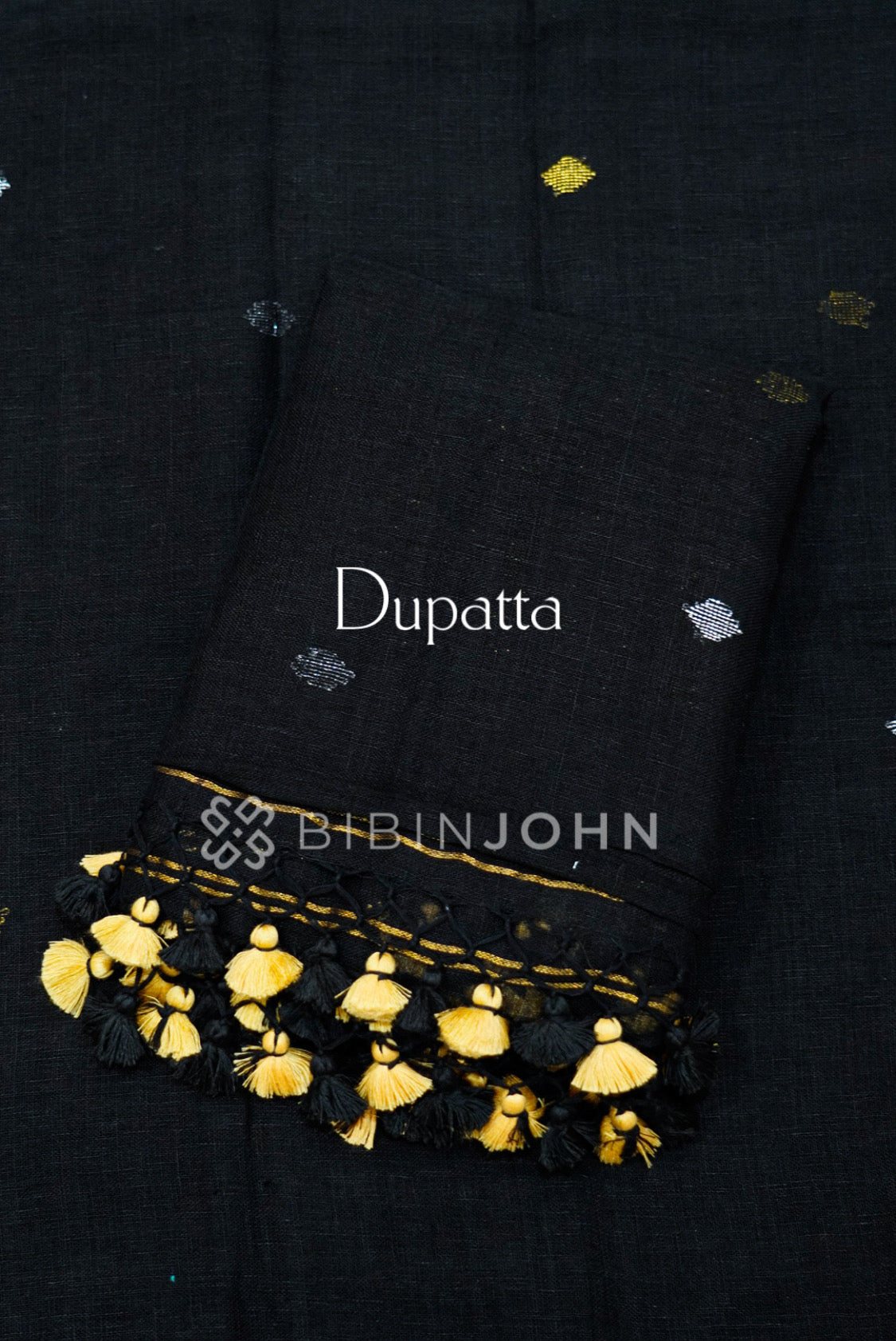 Linen Jamdani Unstitched Salwar Suit Material  Black   DUPATTA