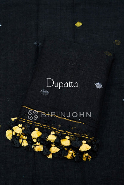 Linen Jamdani Unstitched Salwar Suit Material  Black   DUPATTA